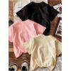 imageGirls 3 Packs Graphic Tees Crew Neck Short Sleeve T Shirt Casual Cute TopsPink Multicolor