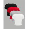 imageGirls 4 Pack Slim Fit Crop Tops Short Sleeve Crewneck Summer Shirts Tops Basic Layer TeesMulticolor