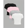 imageGirls 4 Pack Slim Fit Crop Tops Short Sleeve Crewneck Summer Shirts Tops Basic Layer TeesSolid Multicolor