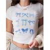 imageGirls Bow Graphic Tees Short Sleeve Crew Neck Cute Shirts Slim Fit Summer T Shirts Tops for TeensWhite