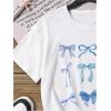 imageGirls Bow Graphic Tees Short Sleeve Crew Neck Cute Shirts Slim Fit Summer T Shirts Tops for TeensWhite