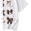 imageGirls Bow Graphic Tees Short Sleeve Crew Neck Cute Shirts Slim Fit Summer T Shirts Tops for TeensWhite Brown