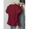 imageGirls Bow Graphic Tees Short Sleeve Crew Neck T Shirt Slim Fit Ruched Tops 2025 Summer TopBurgundy
