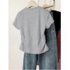 imageGirls Bow Graphic Tees Short Sleeve Crew Neck T Shirt Slim Fit Ruched Tops 2025 Summer TopGrey