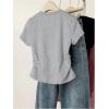 imageGirls Bow Graphic Tees Short Sleeve Crew Neck T Shirt Slim Fit Ruched Tops 2025 Summer TopGrey and Pink