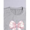 imageGirls Bow Graphic Tees Short Sleeve Crew Neck T Shirt Slim Fit Ruched Tops 2025 Summer TopGrey and Pink