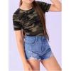imageGirls Camo Print Short Sleeve Tee Shirt Crew Neck Summer Casual Tee TopsMulticolor