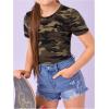 imageGirls Camo Print Short Sleeve Tee Shirt Crew Neck Summer Casual Tee TopsMulticolor