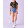 imageGirls Camo Print Short Sleeve Tee Shirt Crew Neck Summer Casual Tee TopsMulticolor