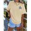 imageGirls Drop Shoulder Letter Star Print Tee Tops Loose Short Sleeve Crew Neck T ShirtsApricot