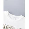 imageGirls Drop Shoulder Letter Star Print Tee Tops Loose Short Sleeve Crew Neck T ShirtsCamo White
