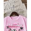 imageGirls Drop Shoulder Letter Star Print Tee Tops Loose Short Sleeve Crew Neck T ShirtsCar Pink