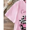 imageGirls Drop Shoulder Letter Star Print Tee Tops Loose Short Sleeve Crew Neck T ShirtsCar Pink