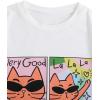 imageGirls Drop Shoulder Letter Star Print Tee Tops Loose Short Sleeve Crew Neck T ShirtsCat White