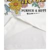 imageGirls Drop Shoulder Letter Star Print Tee Tops Loose Short Sleeve Crew Neck T ShirtsFlower White