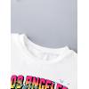 imageGirls Drop Shoulder Letter Star Print Tee Tops Loose Short Sleeve Crew Neck T ShirtsTree White