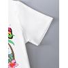 imageGirls Drop Shoulder Letter Star Print Tee Tops Loose Short Sleeve Crew Neck T ShirtsTree White