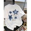 imageGirls Drop Shoulder Letter Star Print Tee Tops Loose Short Sleeve Crew Neck T ShirtsWhite