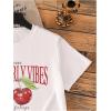 imageGirls Drop Shoulder Letter Star Print Tee Tops Loose Short Sleeve Crew Neck T ShirtsWhite and Red