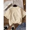 imageGirls Heart Print Drop Shoulder T Shirt Casual Short Sleeve Crew Neck Graphic Tee TopsBeige
