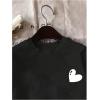 imageGirls Heart Print Drop Shoulder T Shirt Casual Short Sleeve Crew Neck Graphic Tee TopsBlack