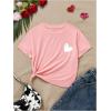 imageGirls Heart Print Drop Shoulder T Shirt Casual Short Sleeve Crew Neck Graphic Tee TopsPink
