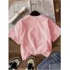 imageGirls Heart Print Drop Shoulder T Shirt Casual Short Sleeve Crew Neck Graphic Tee TopsPink