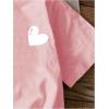imageGirls Heart Print Drop Shoulder T Shirt Casual Short Sleeve Crew Neck Graphic Tee TopsPink