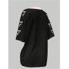 imageGirls Jersey Y2K Oversized Graphic Number Print Tops V Neck Short Sleeve T Shirt Hip Pop Tee StreetwearBlack and Pink