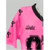imageGirls Jersey Y2K Oversized Graphic Number Print Tops V Neck Short Sleeve T Shirt Hip Pop Tee StreetwearHot Pink