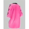 imageGirls Jersey Y2K Oversized Graphic Number Print Tops V Neck Short Sleeve T Shirt Hip Pop Tee StreetwearHot Pink