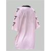 imageGirls Jersey Y2K Oversized Graphic Number Print Tops V Neck Short Sleeve T Shirt Hip Pop Tee StreetwearPink