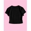 imageGirls Letter Bow Graphic Tees Short Sleeve Crewneck Cute Shirts for Teen Girls TrendyBow Black
