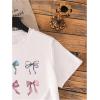 imageGirls Number Print Graphic Tees Short Sleeve Crewneck Jersey Shirts Summer T Shirts Cute TopsWhite With Bow