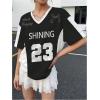 imageGirls Number Print Jersey Shirts V Neck Short Sleeve Mesh Graphic Tees Casual Tops StreetwearBlack White