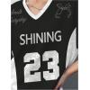 imageGirls Number Print Jersey Shirts V Neck Short Sleeve Mesh Graphic Tees Casual Tops StreetwearBlack White