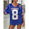 imageGirls Number Print Jersey Shirts V Neck Short Sleeve Mesh Graphic Tees Casual Tops StreetwearBlue