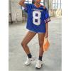 imageGirls Number Print Jersey Shirts V Neck Short Sleeve Mesh Graphic Tees Casual Tops StreetwearBlue