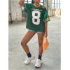 imageGirls Number Print Jersey Shirts V Neck Short Sleeve Mesh Graphic Tees Casual Tops StreetwearGreen