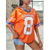 imageGirls Number Print Jersey Shirts V Neck Short Sleeve Mesh Graphic Tees Casual Tops StreetwearOrange White