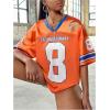imageGirls Number Print Jersey Shirts V Neck Short Sleeve Mesh Graphic Tees Casual Tops StreetwearOrange White