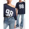imageGirls Off The Shoulder Tops Number Graphic Jersey Shirts Short Sleeve Oversized T Shirts Y2k TopsDark Blue