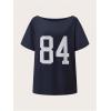 imageGirls Off The Shoulder Tops Number Graphic Jersey Shirts Short Sleeve Oversized T Shirts Y2k TopsDeep Blue