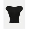 imageGirls Ruched Bust Sweetheart Neck Crop Tops Bowknot Short Sleeve Slim Fit Tee Shirt Going Out TopBlack