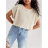 imageGirls Waffle Knit Short Sleeve T Shirt Casual Summer Crew Neck Cropped Tee TopsBeige