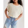 imageGirls Waffle Knit Short Sleeve T Shirt Casual Summer Crew Neck Cropped Tee TopsBeige