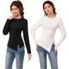 imageGirls 2 Pack Long Sleeve T Shirt Crew Neck Split Asymmetrical Hem Tee TopsBlack and White