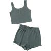 imageGirls 2 Piece Outfits Waffle Knit Scoop Neck Button Down Crop Tank Tops Paperbag Waist Track ShortsPure Green