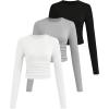 imageGirls 3 Pack Long Sleeve T Shirt Crew Neck Ruched Slim Fit Tops Casual Basic Tees Fall ClothesMulticolor