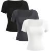 imageGirls 3 Packs Basic Tees Shirts Tops Square Neck Short Sleeve Slim Fit Summer Clothes Base Layer TeesMulticolor